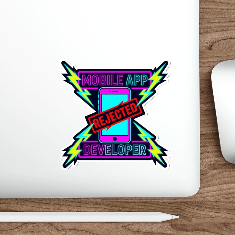 Pegatina de la aplicación Neon Rejected – Calcomanía ciberpunk con humor para desarrolladores móviles imagen 6