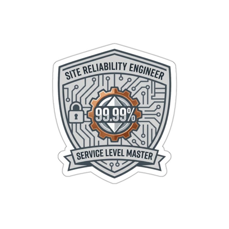 Site Reliability Engineer Sticker – 99.99% Uptime Shield, Service Level Master Badge image 1