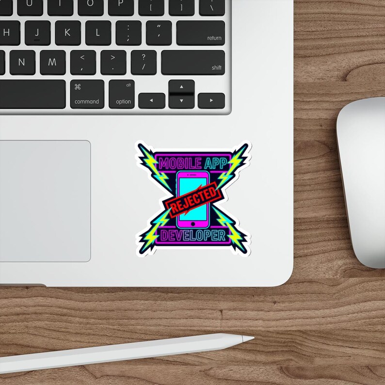 Pegatina de la aplicación Neon Rejected – Calcomanía ciberpunk con humor para desarrolladores móviles imagen 4