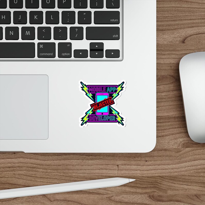 Pegatina de la aplicación Neon Rejected – Calcomanía ciberpunk con humor para desarrolladores móviles imagen 3
