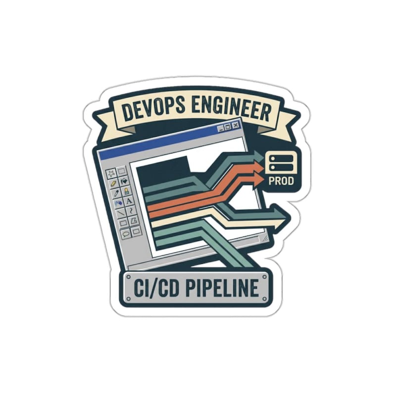 DevOps Engineer Sticker – Retro 90s GUI CI/CD Pipeline Laptop Art image 1
