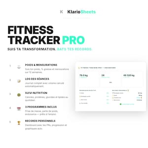 Fitness Tracker Pro Excel | Weight Tracking, Workouts, Nutrition | 8 Tabs | KlarioSheets