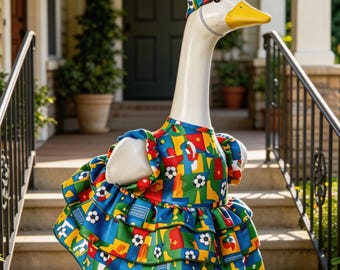 Goose-outfit voetbalvibes, gansjurk en hoed Game Day, ventilatormodus op veranda ganskleding, past 23-25" gansstandbeeld, leuk sportdecor