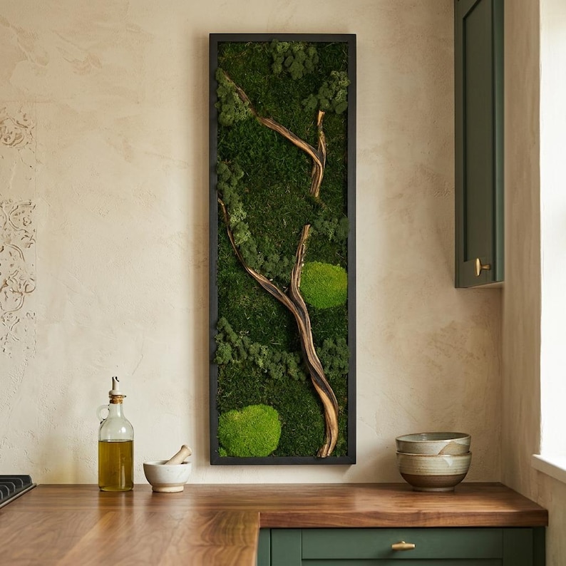 Vertical Preserved Moss And Driftwood Wall Art, Unique Apartment Decor, Gifts For Sister image 5