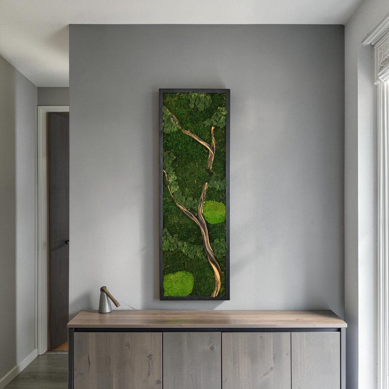 Vertical Preserved Moss And Driftwood Wall Art, Unique Apartment Decor, Gifts For Sister image 14