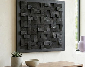 Square Acoustic Panel, Textured Home Decor, 3D Geometric Sound Diffuser, Mosaic Wood Wall Art