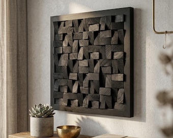 Square Acoustic Panel, Textured Home Decor, 3D Geometric Sound Diffuser, Mosaic Wood Wall Art