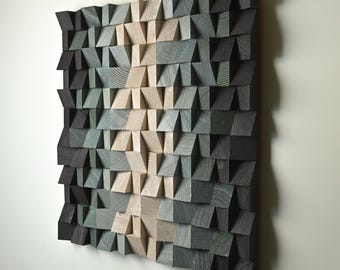 Large Acoustic Wooden Wall Panel, 3D Gradient Mosaic Wood Art, New Office Gifts