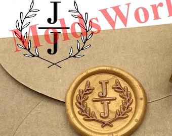 Olive Leaves Initials Wax Seal Stamp Personalized Wedding Invitation Seal Wax Stamp