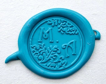 Iniciales personalizadas con hojas sello de cera sello - sello de cera personalizada - sello de invitación de boda - sello de boda personalizado - sello de sello de boda