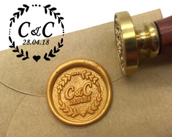 Custom Intial with Leaves Wax Seal Stamp - Leaves Wreath Initials Sealing Wax Stamp - Wedding Invitation Wax Seal Stamp - Custom Wax Stamp