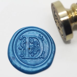 S1146 alfabeto lettera "D" cera sigillo timbro, timbro di ceralacca, timbro cera, timbro Sytle fiore di tenuta