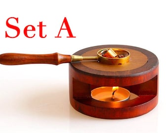 Wax Seal Warmer Sealing Wax Wooden Melting Furnace Tool Stove Tool with Wooden Handle Brass Wax Spoon S134