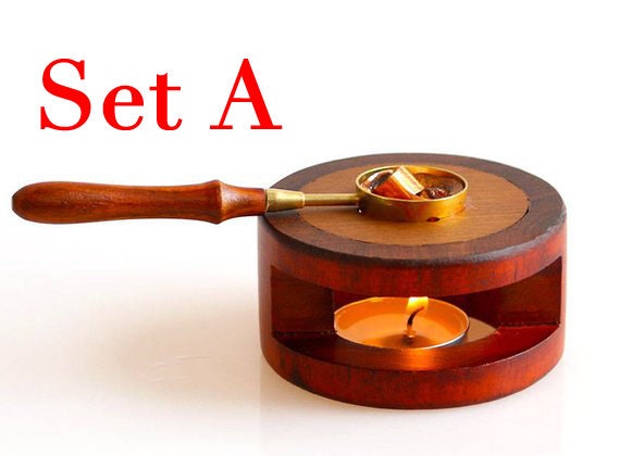 Wax Seal Warmer Sealing Wax Wooden Melting Furnace Tool Stove Tool with  Wooden Handle Brass Wax Spoon S134