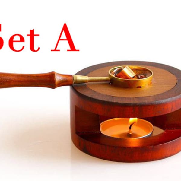 Wax Seal Warmer Sealing Wax Wooden Melting Furnace Tool Stove Tool with Wooden Handle Brass Wax Spoon S134