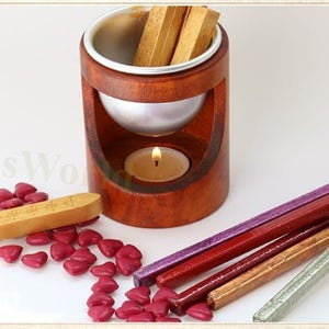 1 set of Sealing Wax Wooden Melting Furnace Stove Tool with Wooden Metal Handle Wax Spoon Wax Seal Warmer