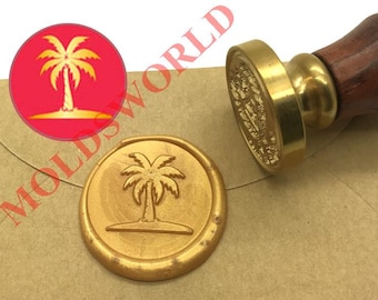 Coconut Tree Wax Seal Stamp Wedding Invitation Sealing Wax Stamp Kits Custom Wax Seal Paper Wooden Gift Box Package S1845