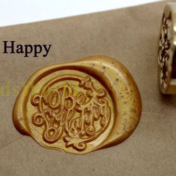 Cachet de cire timbre Kit « Be Happy » cire à cacheter tampon Kits bénédiction Invitation tampon fleur Wax Seal boîte-cadeau de mariage paquet E2005
