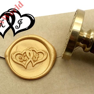 Initials Two Hearts Wax Seal Stamp Personalized Wedding Invitation Seal Wax Stamp