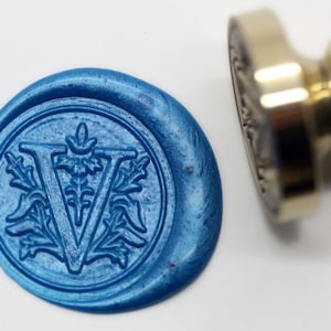 S1164 alfabeto lettera "V" cera sigillo timbro, timbro di ceralacca, timbro cera, timbro Sytle fiore di tenuta