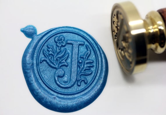 Wax seal stamp with letters of the alphabet - handwritten script J