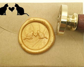 Lovely Heart Cat Wax Seal Stamp Kit Wedding Invitation Sealing Wax Stamp Kits Custom Wax Seal Paper Wooden Gift Box Package S1373