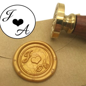 Custom Wax Seal Stamp - Custom Loving Heart with Diagonal initials Minimalist Wedding Wax Seal Stamp