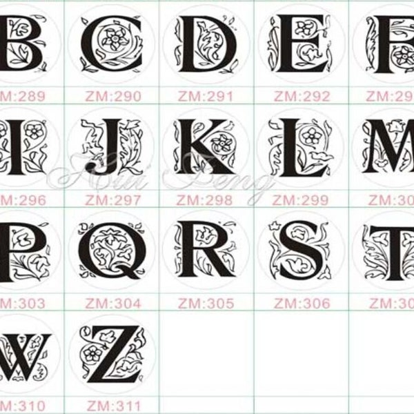 Alphabet Buchstabe "A - Z" Wachssiegel Stempel Blumen dekorative Anfangsmonogramm Hochzeit Einladung Stempel