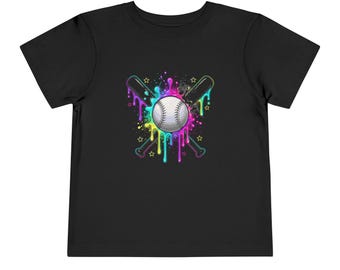 Colorful Dripping Softball with Crossed Bats Toddler Tee
