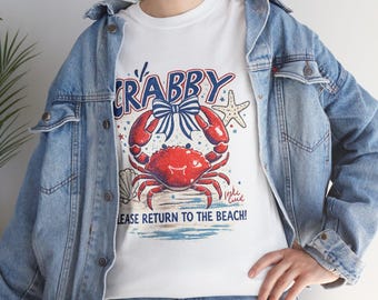 Crabby Cute Red Crab Please Return to the Beach T-Shirt | Beachy Coastal Tee