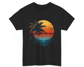 Retro Sunset Palm Tree Tee | Tropical Beach Sunset Graphic Shirt
