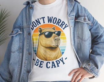 Don't Worry Be Capy T-Shirt | Capybara Sunglasses Retro Sunset