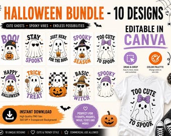 Editable Halloween Canva Templates Bundle, Spooky Ghost Shirt Designs (Digital Download)