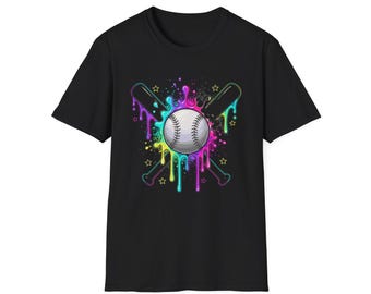 Paint Splash Softball Crossed Bats T-Shirt | Colorful Softball Drip Design