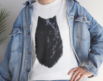 Black Wolf Head T-Shirt | Minimal Animal Portrait, Dark Nature Tee