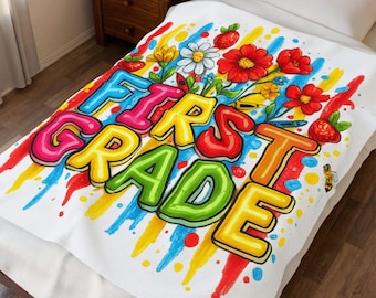 First Grade colorful floral design Velveteen Blanket | back-to-school, teacher classroom decor