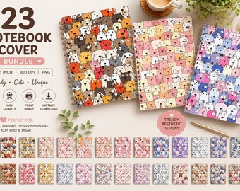 23 Cat Notebook Cover Bundle PNG, Aesthetic Journal Covers, 8.5x11 Notebook Designs, Printable Planner Covers Digital Download