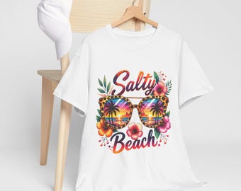 Salty Beach Sunglasses T-Shirt | Tropical Floral Sunset Tee