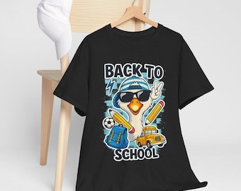 Back to School Duck T-Shirt | Cartoon Penguin, Backpack, Bus, Pencils