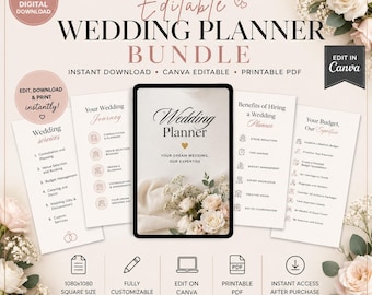 Editable Wedding Planner Bundle | Canva Template, Printable PDF Organizer (Instant Download)