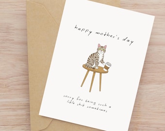 Tarjeta imprimible divertida para el Día de la Madre con temática de gatos, tarjeta para mamás gatas atrevidas, descarga instantánea.