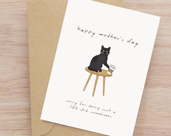 Tarjeta imprimible divertida para el Día de la Madre con temática de gatos, tarjeta para mamás con gatos negros, descarga instantánea.
