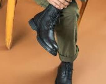Botas Chelsea para hombre, hechas a mano, de cuero negro auténtico.