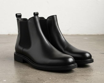 Handmade Men's Black Genuine Leather Chelsea Boots.