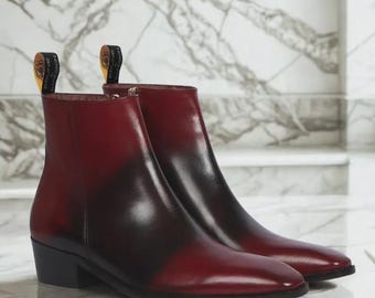 Handmade Men's Two_Tone Genuine Leather Chelsea Boot.