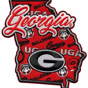 Vintage Georgia Bulldogs Iron-On Patch | Red UGA State Embroidered Patch