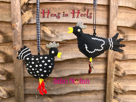 Hens In Heels 3d Brick Stitch Peyote Stitch Hanging Ornament Etsy