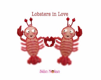 Lobsters in Love Brick or Peyote Stitch Ornament PDF Tutorial