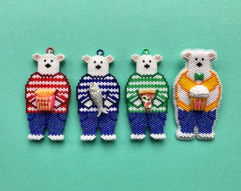 Hangry Bears Brick Peyote Stitch Ornament Instruction Tutorial PDF