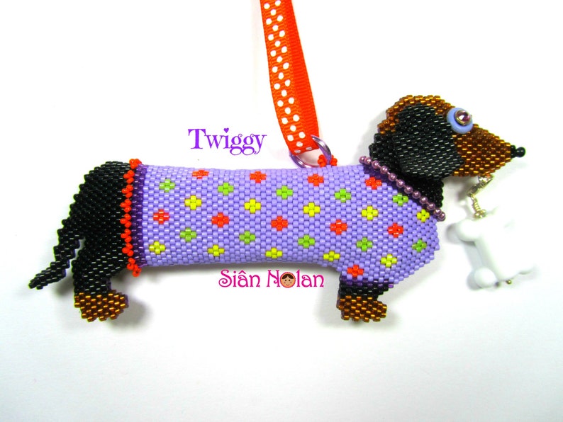 Twiggy the Dachshund 3D Brick Stitch/Peyote Beaded Ornament PDF/Tutorial/Instructions image 1